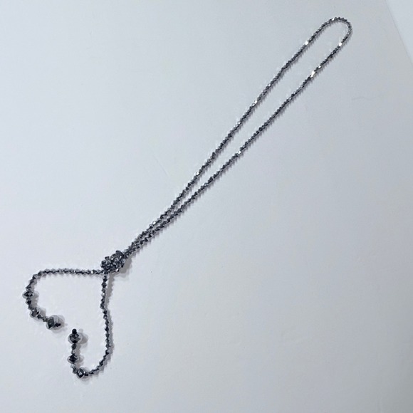 Sparkling Crystal Lariat Necklace Y Drop Silver Tone Faceted Beads - Picture 13 of 16